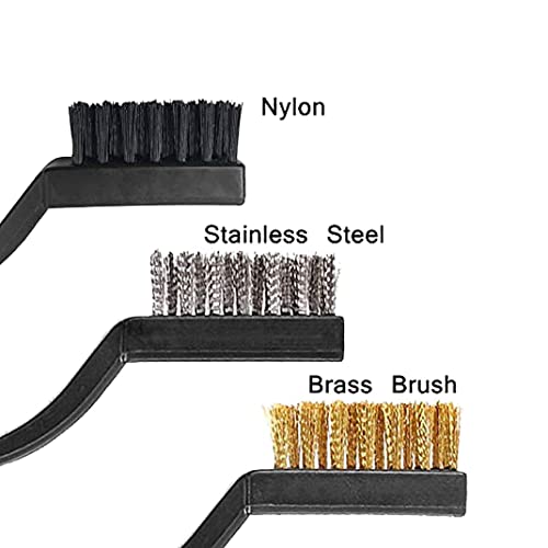 Image of Oblivion Mini Wire Brush Set 3 Pcs - Brass, Nylon & Stainless Steel Bristles for Bottle Cleaning, Bathroom, Sink, Tiles, Mesh Windows, Power Scrubber, Multi-Purpose Home Cleaning Tool