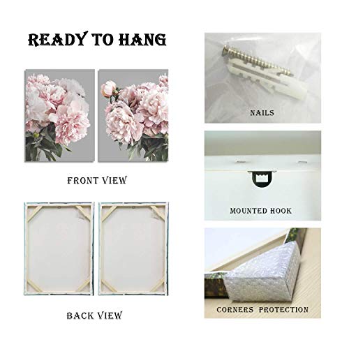 Bedroom Flower Canvas Wall Art - Blush Pink Peony Gallery Paintings Elegant Blossom Floral Picture Artwork Botanical Photography Prints On Gray Wrapped Canvas For Modern Living Room Office #TOP6