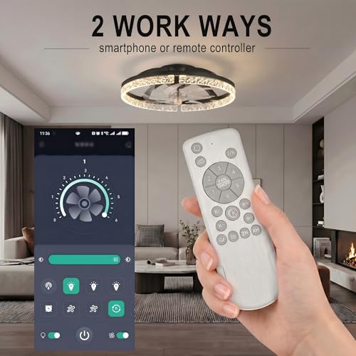 24" Ceiling Fan with Light, Flush Mount, Remote Control, Black - image 7