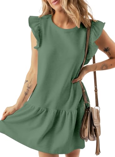 Image of Acelitt Womens Casual Summer Crewneck Babydoll Flowy Tiered Mini Dress, S-XXL