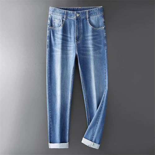 Men's Washed Straight Leg Jeans Spring Summer Mid Waist Light Stretch Denim Pants Casual Fit2