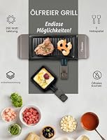 Bestron Raclette für 1 bis 2 Personen, Mini Tischgrill mit zwei Pfännchen, zwei Holzschabern & zwei Untersetzern, 350 Watt, Farbe: Titangrau – Ansicht 4