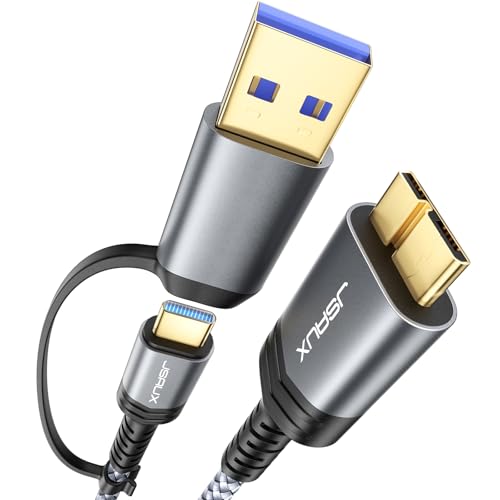 JSAUX Câble USB 3.0/C vers Micro B Kabel 0.5M, 20Gbps Type C/A vers Micro B Câble Disque Dur Compatible avec Disque Dur Externe Toshiba Canvio Seagate WD My...