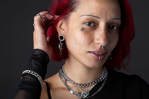 Pierced Owl - Vintage Filigree Moon Dangling Vibrant Green Stone Set Flesh Tunnel Plugs, Sold as Pair3