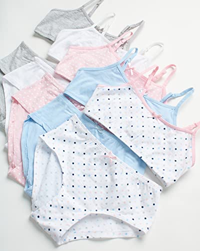 Rene Rofe Girls’ Training Bra Set – 10 Piece Cotton Cami Bralette And Hipster Briefs (M-Xl), Size X-Large, Dots Combo #TOP2