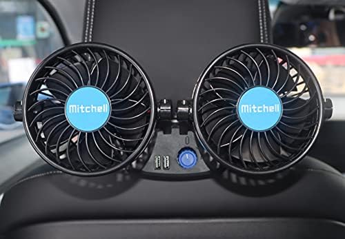 KWYZ 12 Volt Car Fan for Back Seat Passenger, Portable Car Seat Fan Headrest 360° Rotatable Backseat Cooling Air Fan with 2 USB Charging Port & Cigarette Lighter Plug for Vehicles, SUV, RV, Boat