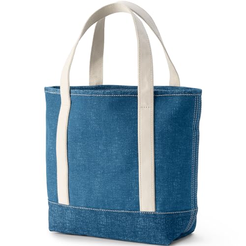 Image of Lands' End Solid Open Top Canvas Tote Denim Blue Medium Regular Handle