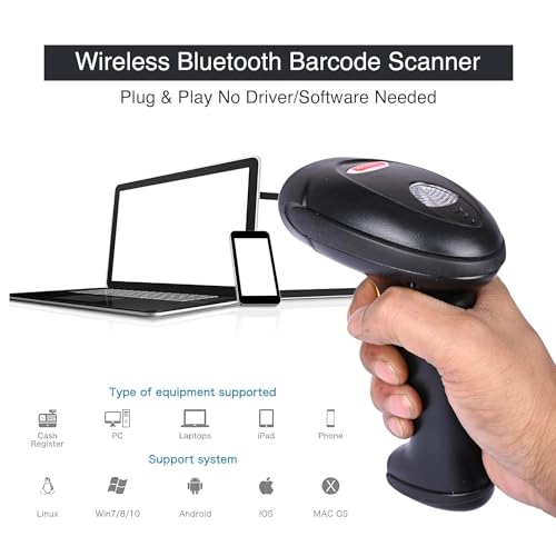 Image of RETSOL D-5015 Wireless 1D /2D Barcode Scanner 2.4GHz Bluetooth High Speed Digital Printed QR Cordless Reader with CMOS Image Sensor Technology for Retail Store Supermarket Warehouse (Black, 1 Pc)