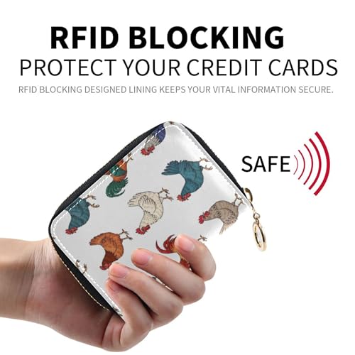 Chickens Rooster Hen Print Womens Wallets Leather RFID Blocking Credit Card Wallets Small Coin Purse Wallet with Zipper2
