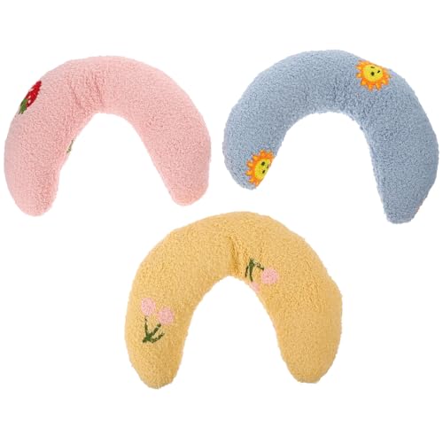 POPETPOP Pillows for Cat, U Shape Soft Fluffy Dog Pillow 3pcs Pet Sleeping Pillow for Indoor Cats and Puppies to Improve Sleep Quality Blue Pink Yellow