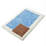 OFFASST Alfombra de Baño y Alfombrilla de Ducha de Microfibra Suave | Alfombrilla Baño Secado Rápido con Tecnología Flocking y Revestimiento TPR Antideslizante | 40x60 cm Azul y Blanco