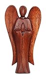 holzengel groß aus leichtem Soar Holz TEMPELWELT Deko Figur Schutzengel Erzengel stehend aus leichtem Soar Holz, Höhe 25 cm groß dunkel braun, Kunsthandwerk aus Bali Engel Holzengel betend