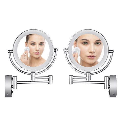 AECHOO Bathroom Mirror Shaving Mirrors Make Up Wall Mounted LED Illuminated Mirror 10X Magnifying Concealed Install Simply and Luxury Decorate for Hotel Vanity Two Swivel Surface with Chrome Finished