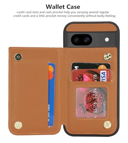 Étui portefeuille Pixel 8a marron clair en cuir synthétique robuste - 7