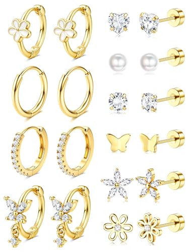 FIOROYAL Boucles d'Oreilles Femme Acier Inoxydable Hypoallergéniques Piercing Oreille Plaquées Or...