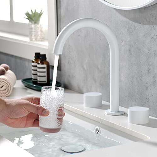 Robinet de lavabo de salle de bains blanc mitigeur 3 trous eau chaude - 5
