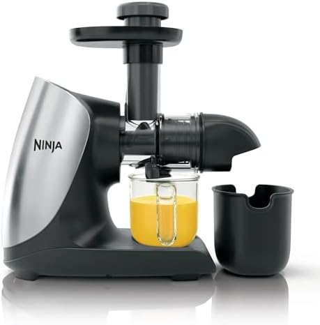 Ninja Cold Press Juicer Pro, Compact 150-Watt Slow Masticating Juicer, Total Pulp Control with Anti-Drip Lever, Dishwasher Safe Parts, High Juice Yield for Fruits & Vegetables, Cloud Silver (Renewed)