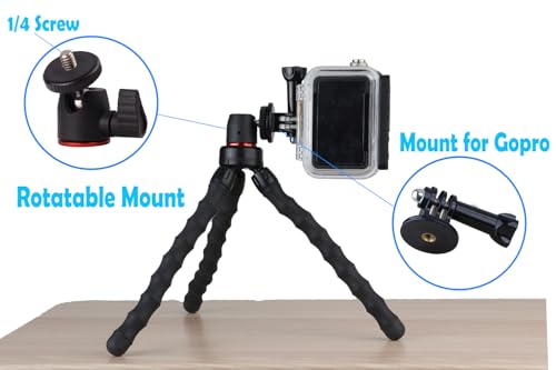 Image of Flexible Camera Tripod Compatible with GoPro Hero 12, 11,10, 9 Bendable Tripod 360 Rotation Mount Stand for Vlogging