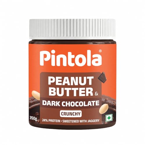 Pintola Peanut Butter Chocolate Flavour Crunchy 350g - 24g Protein & 7.9g Dietary Fiber, Made with Premium Roasted Nuts & Cocoa, Dark Chocolate