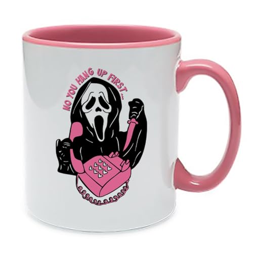 No You Hang Up First, Horror, Ghostface, Ghost Mask, Halloween, Taza interior de colores, taza de café de cerámica, taza de té (rosa)