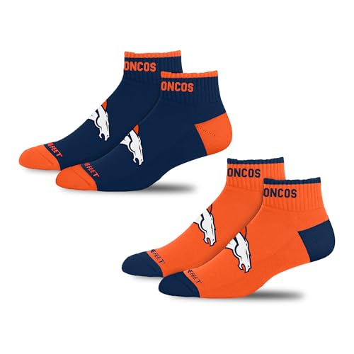 For Bare Feet NFL DENVER BRONCOS Front and Center 2 Pack Team Colors Large