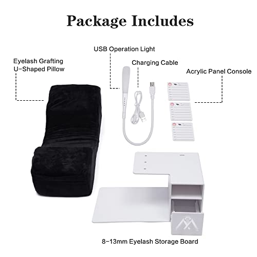 Bjtdllx Eyelash Extension Neck Pillow, Flannel Lash Extension Grafting Pillow W/Light + Acrylic Shelf Organizer Stand, Makeup Tools Grafted Support Neck Soft Stand Anti Slip Waterproof #TOP6