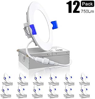 Ensenior 12 Pack 4 Inch Ultra-Thin LED Recessed Ceiling Light with Junction Box