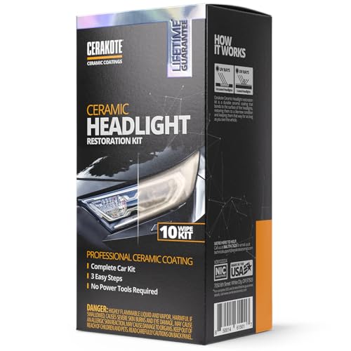 CERAKOTE® Ceramic Headlight Restoration Kit, No Power Tools, 10 Wipe Kit |…