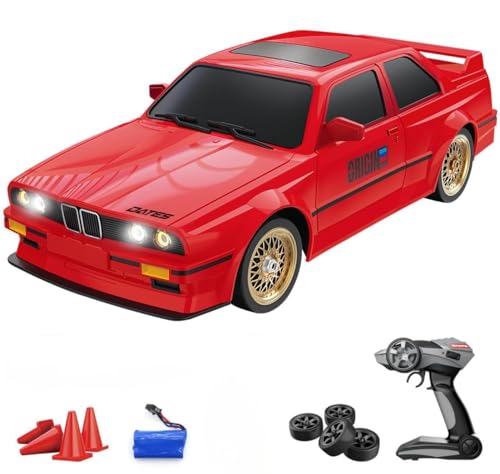 Image of Rc Drift Remote Control Car 1:24 Scale, High-Speed, 4Wd, Lights, Rechargeable Racing Car, Drifting Tires, 2.4Ghz, for Kids (B.M.W. RC Drift Car-Red)