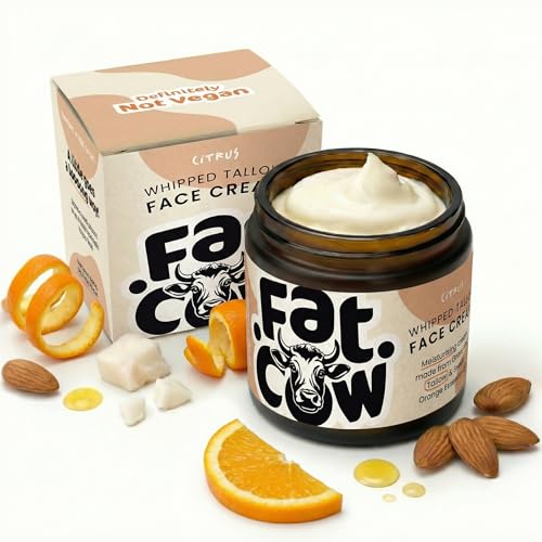 Beef Tallow Skin Care Tallow Face Cream Moisturiser Grass-Fed & Whipped Enriched with Almond Oil Deep & Natural Hydration for Sensitive & Dry Skin 120ml Citrus Scent