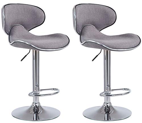 CLP Lot De 2 Tabourets De Bar Las Vegas V2 en Tissu I Chaises Hautes Ajustables Et Pivotantes I Piètement Et Repose-Pieds en Métal, Couleur:Gris Clair, Couleur du Cadre:Chrome
