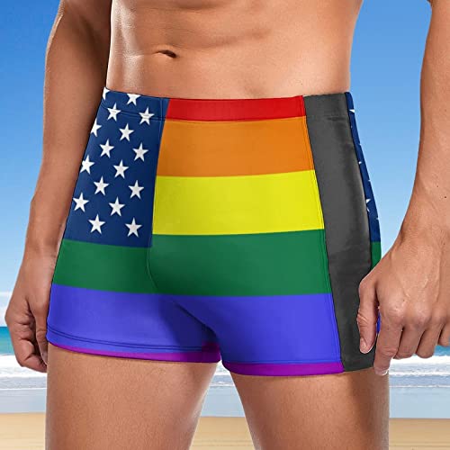 Men's Swimwear LGBT USA Flag Briefs Swim Trunk Square Leg Boxer Board Shorts Swimsuit2