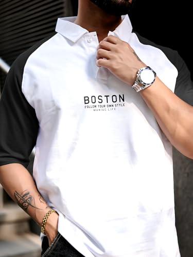 Image of Maniac || Mens || Printed ||Raglan Polo Neck || 3 /4th Sleeve || Cotton ||Oversized ||Polo T-Shirt