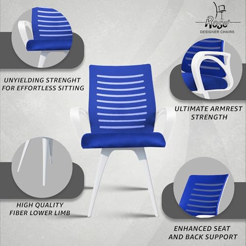 Image of ROSE Elite | 3 Years Brand Warranty | Ergonomic Office Chair, Study, WFH, Revolving, Rolling, Desk, Task, Laptop, Student Chair (White & Blue, Elite MB Reception)