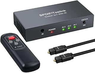 LiNKFOR Digital Optical Audio Switcher 3x1 SPDIF Toslink Switch Box 3 Ports Optical Switch with IR Remote Control Supports PCM2.0 DTS Dolby-AC3 Compatible with PS3 PS4 Blu-Ray Player HDTV