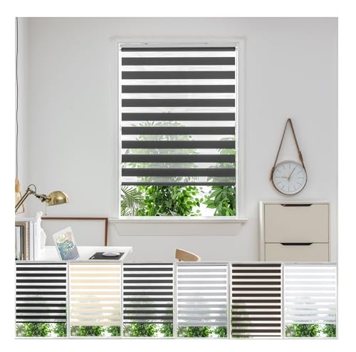 Zebra Day Night Roller Blinds - Made to Measure Day and Night Roller Window Blind with Light Filtering Privacy - Easy Fit Roller Blind by Aprica (Colour Charcoal Grey - Width 90cm Max - Drop 160cm)