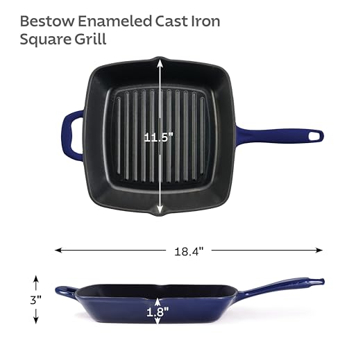 Image of Tramontina Bestow Enameled Cast Iron 11-Inch Grill Pan with Press, Blue