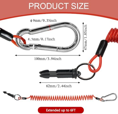 QCEFBH 2PCS Trailer Breakaway Cable, 6FT Coiled Spring Towing Wire with Pin, Red Stainless Steel Emergency Brake Safety Lanyard, Quick-Connect Towing Cable for RV, Camper and Towing Trailers - 1