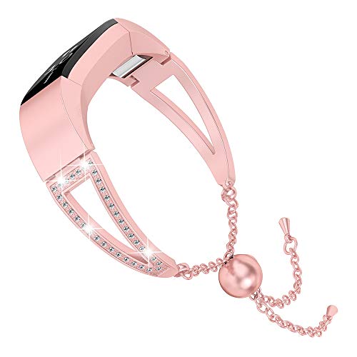 Wearlizer Compatible with Alta and Alta hr Bands for Women Bracelet Metal Silver Rose Gold Black Pink Metal Replacement Wrist Band Accessories Straps Bangle (Pink Gold)