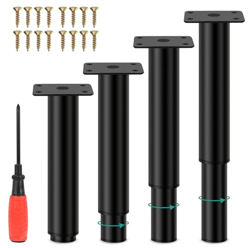 Weinsamkeit 4 Piezas de Pies de Muebles de Metal, Pies de Muebles Ajustables de 25-43 cm con Destornillador, Altura Ajustable 0-40 mm, Cargable hasta 800 KG, Patas de Muebles para Sofá, Cama