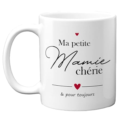 DECOHO Ma Petite Mamie Chérie - Taza de regalo para el día de la abuela, cumpleaños de la abuela, 33 cL, cerámica - estampado en Francia - Blanco