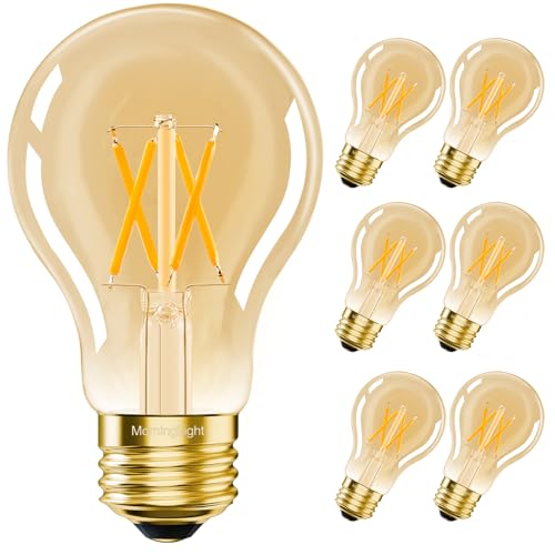 MorningLight Vintage LED Edison Light Bulbs 60 Watt, A19 Dimmable Amber Warm White Bulbs 2700K, E26 LED Bulb 6W Equal 60 Watt Incandescent, 6 Pack Decorative Antique Bulb for Pendant, 600LM