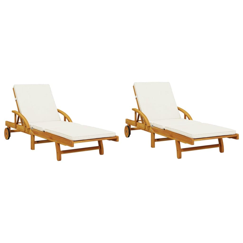 vidaXL Tumbonas con Cojines 2 uds Madera Maciza de Acacia 200x68x83 cm, Tumbona de jardín, Tumbona de Exterior, Tumbona al Aire Libre