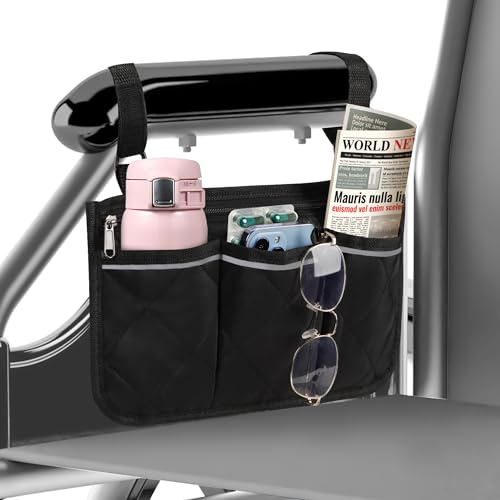 Bolsa Lateral para Silla de Ruedas con Bolsillos Bolsa para Accesorios de Silla de Ruedas Impermeable Bolsa de Almacenamiento Sillas de Ruedas para Andadores Ruedas Negro