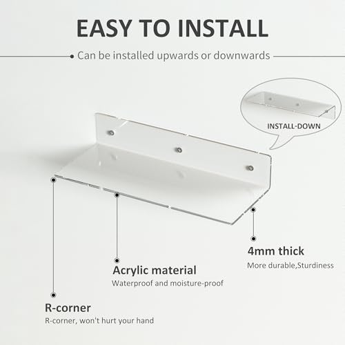 Image of 15 Inches Clear Acrylic Shelves, Wall Mounted Shelves for Bedroom, Wall Display Shelves for Collectibles, Funko Pop, Speaker, Plants, Space Saver, Wide Application, 4 Pack