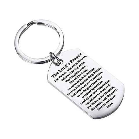 Gzrlyf The Lord's Prayer Keychain Our Father who Art in Heaven Matthew 6:9-13 Religious Gifts (Dog Tag Keychain) Cover