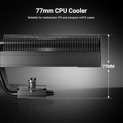 ID-COOLING IS-77-XT BLACK Low Profile CPU Air Cooler, 77mm Height, 6 Heatpipes, 120mm Slim PWM Fan, Compatible with Intel LGA1700/1200/115X & AMD AM5/AM4 – Ideal for SFF & Mini-ITX PCs - Image 2