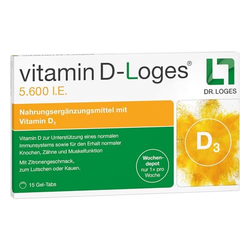 vitamin D-Loges® 5.600 I.E. - 60 Gel-Tabs - Wochendepot - Nahrungsergänzungsmittel mit Vitamin D3 für die ganze Familie