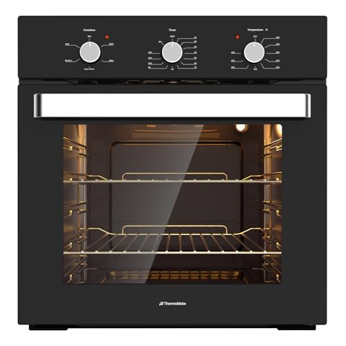 Image of ThermoMate 24 inch Built-in Electric Wall Oven, ETL Certified, 2.8 Cu. Ft. Electric Wall Oven with 5 Cooking Functions, Black, Anti-Mistouch Knob, Removable 3-Layer Glass Door, 2200W