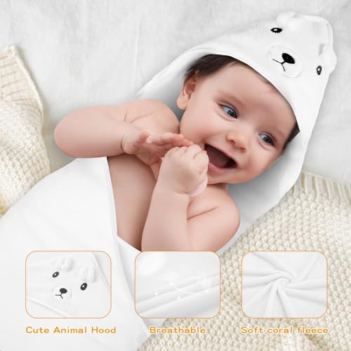 Image of VZZNN 6 Pack Baby Hooded Bath Towels, Premium Ultra Soft Absorbent Coral Fleece Bath Towel Set for Newborns, Infants, Toddlers, and Kids, 31.5 X 31.5 Inch Hooded Towel for Boys and Girls